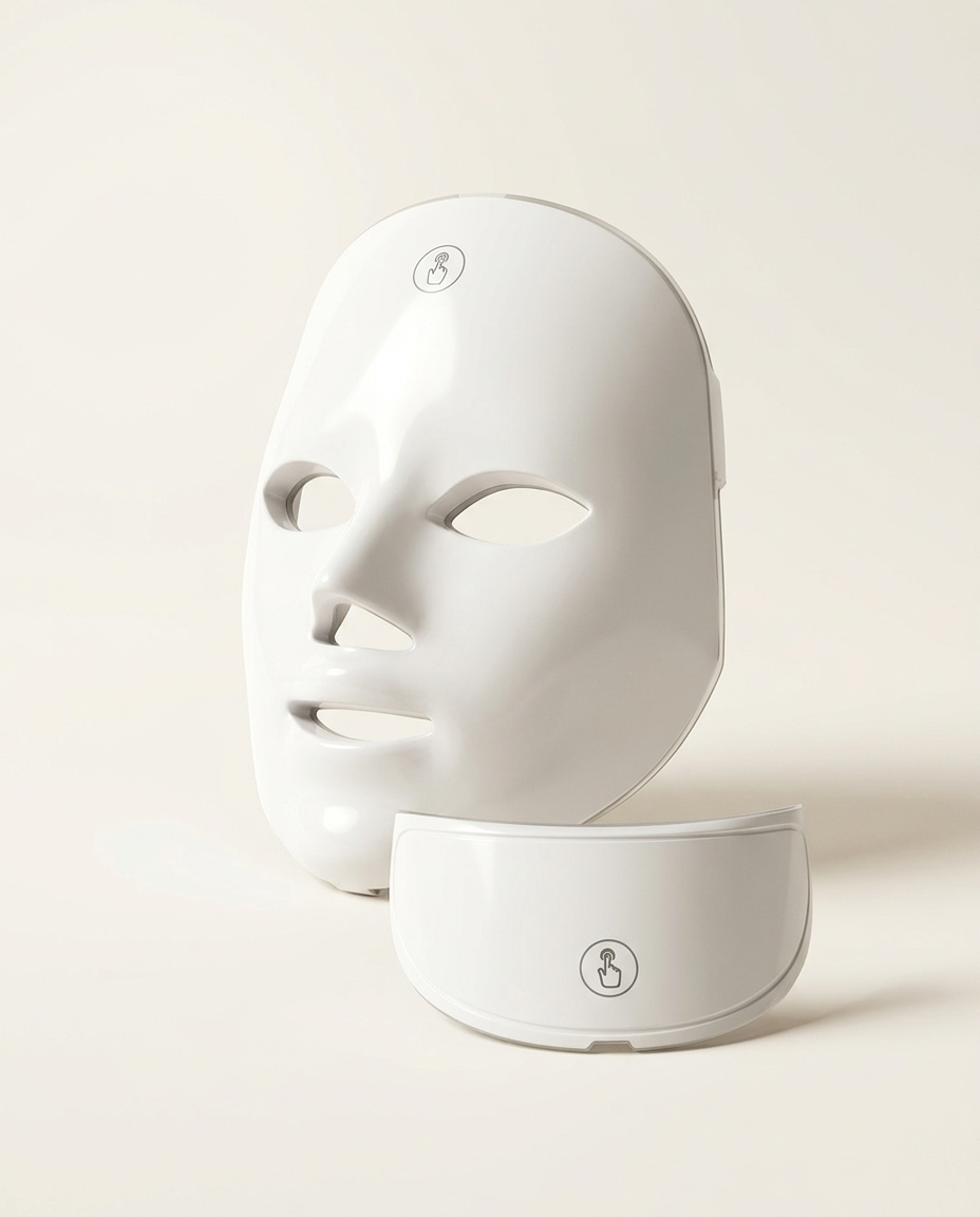 LED-mask för ansikte och hals – vit, med halsdel